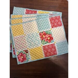 4 Pioneer Woman Quilted Placemats Sweet Rose 19"x14"